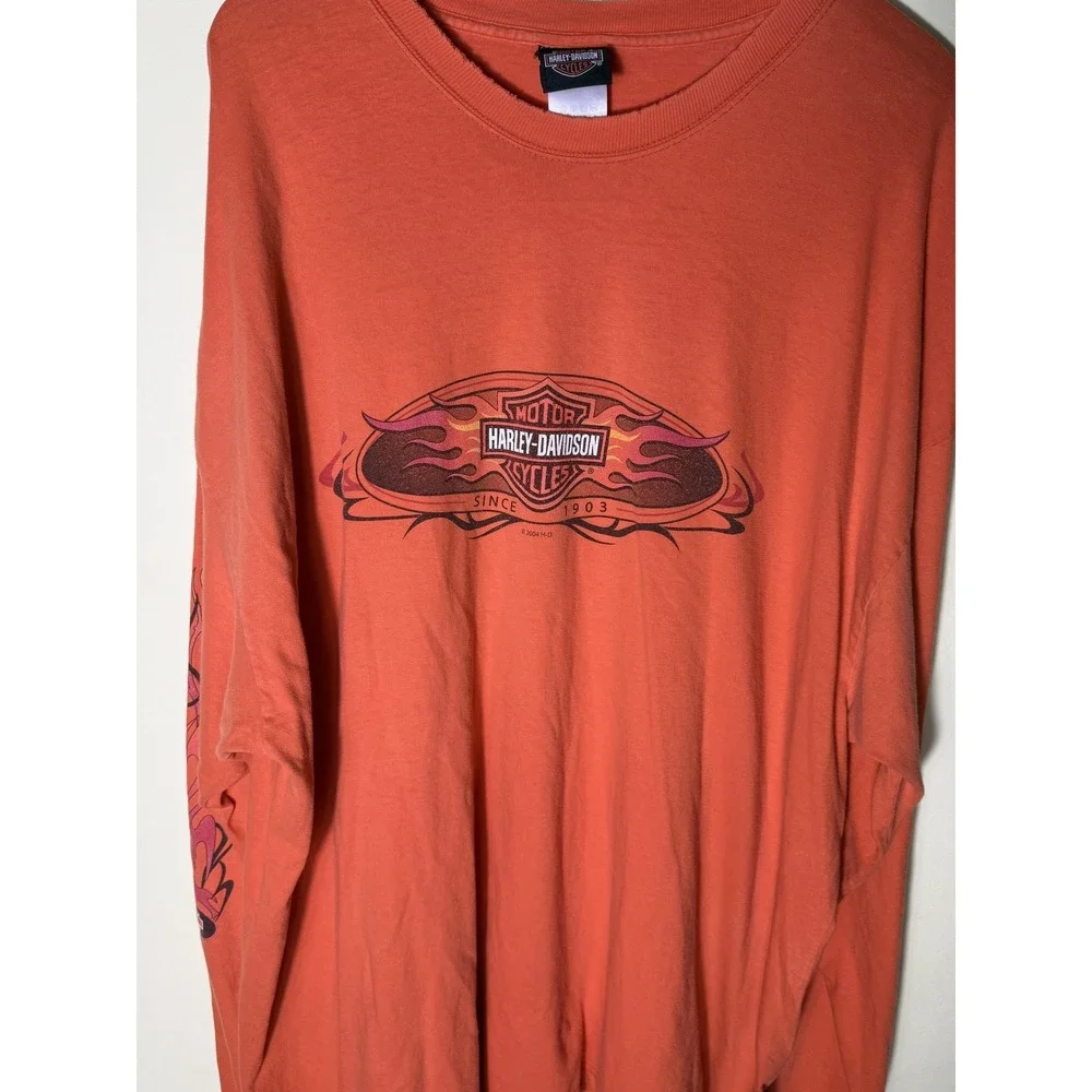 Vintage Harley-Davidson Shirt Mens 3XL Orange Woodstock IL Flames‎ Long Sleeve